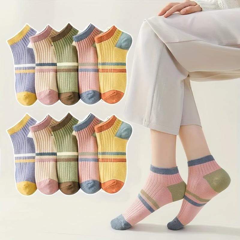 컬러풀한 스트라이프 여성용 단목 양말 10켤레 세트