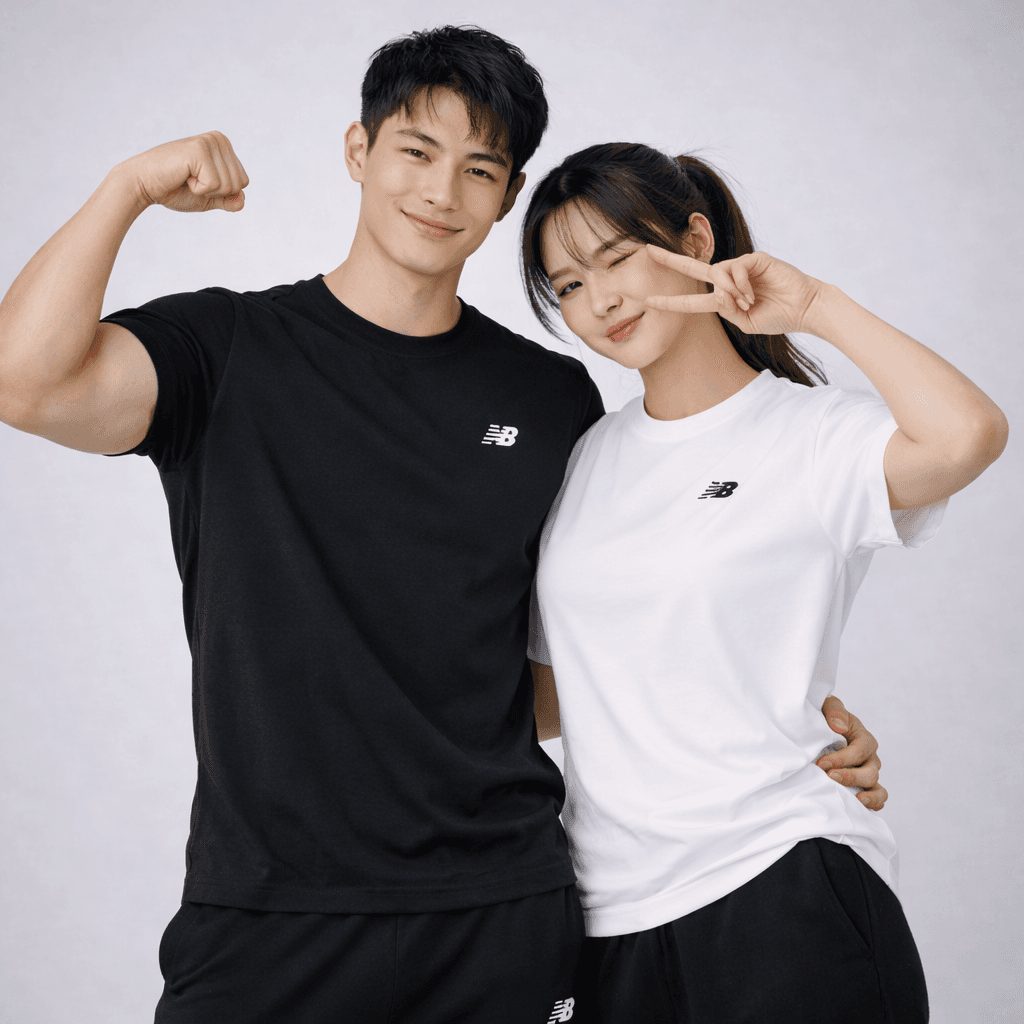 뉴발란스 반팔 라운드 티 스탠다드핏 스몰로고자수 남여공용 D8323