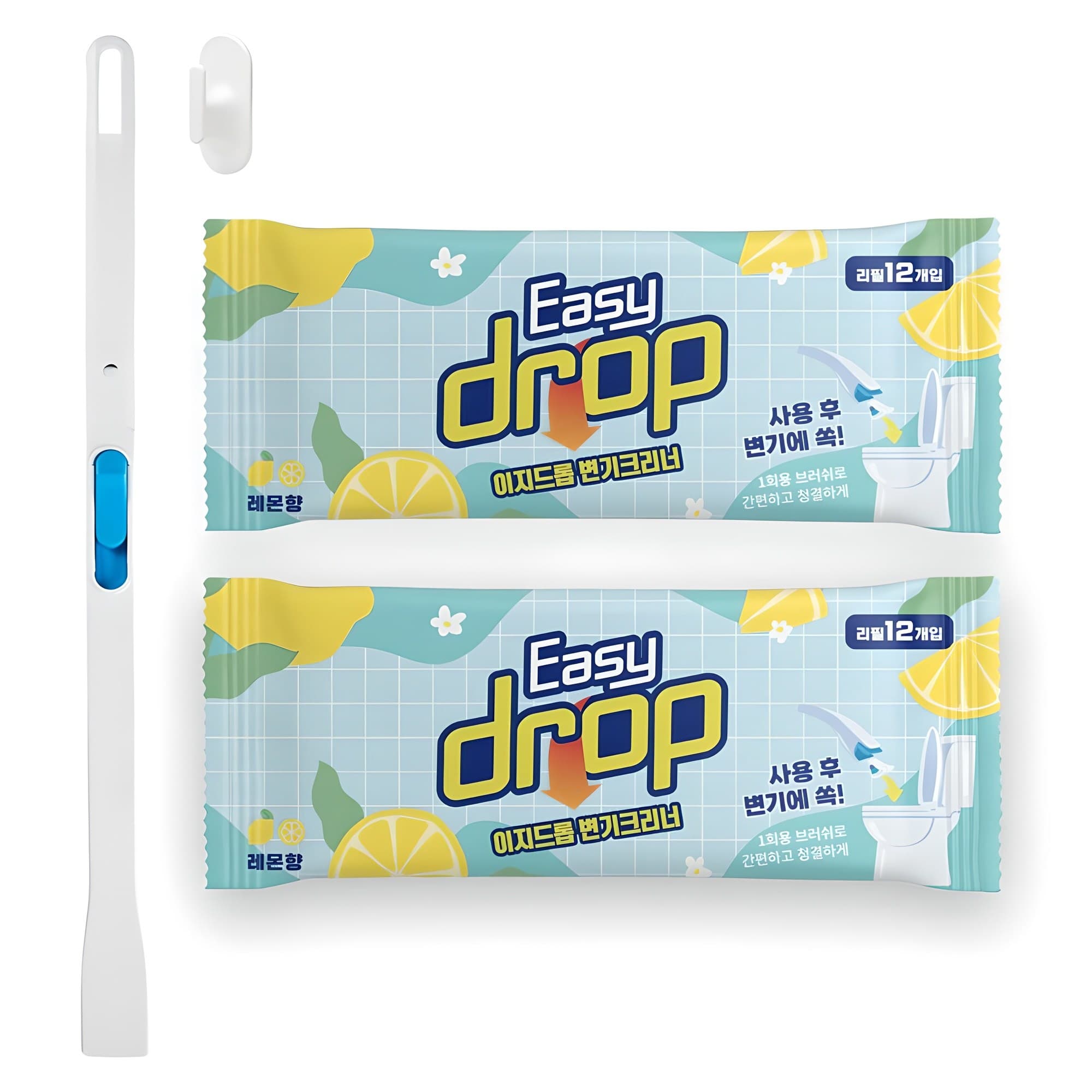 이지드롭 변기크리너 레몬향 리필 브러쉬 24개입 + 핸들 + 전용 고리