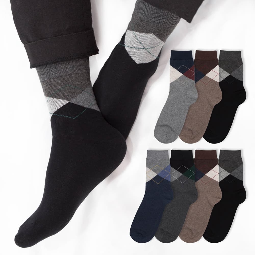 시너싹스 남성용 아가일 정장 중목 양말 7켤레 세트