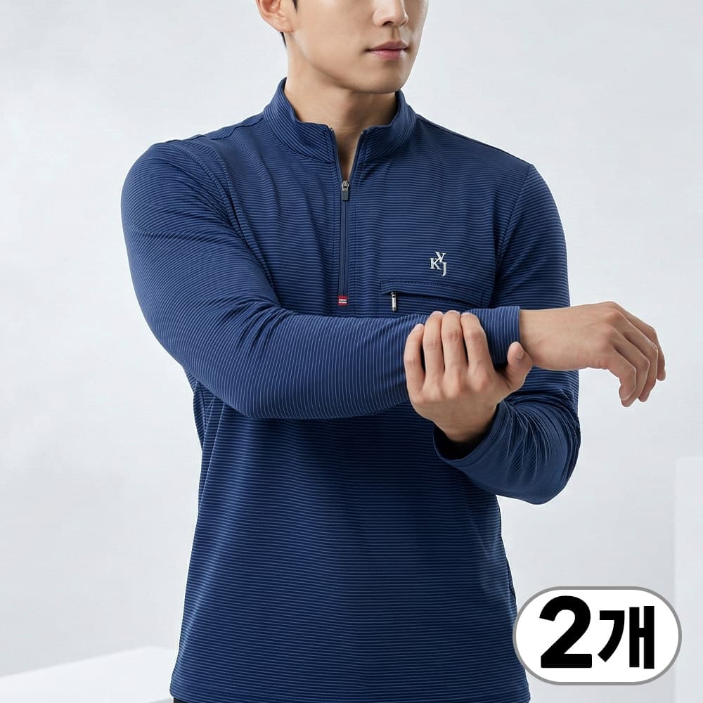 1+1 김영주 골프 남성 에어쿨링 긴팔 여름 사방스판 기능성 냉감 집업 티셔츠 1119