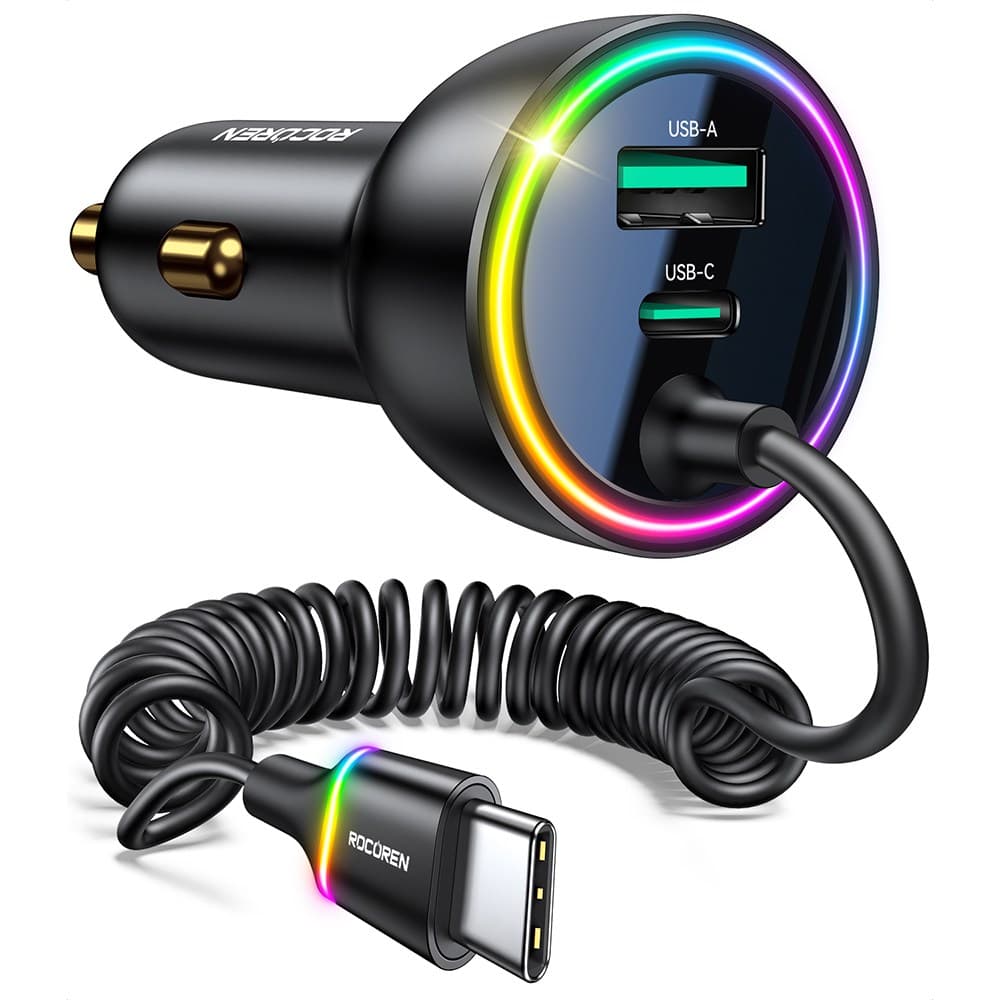 Rocoren 초고속 차량용 3포트 시거잭 충전기 C타입 70W PD3.0/QC3.0 iPhone 용 고속 충전 유형-C USBC 차량용 충전 어댑터 삼성전자 갤럭시 LG